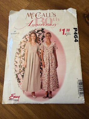 McCalls Pattern P464 Vintage 2000 Laura Ashly Style Dress  Sz FF 16-18-20-22 Rom